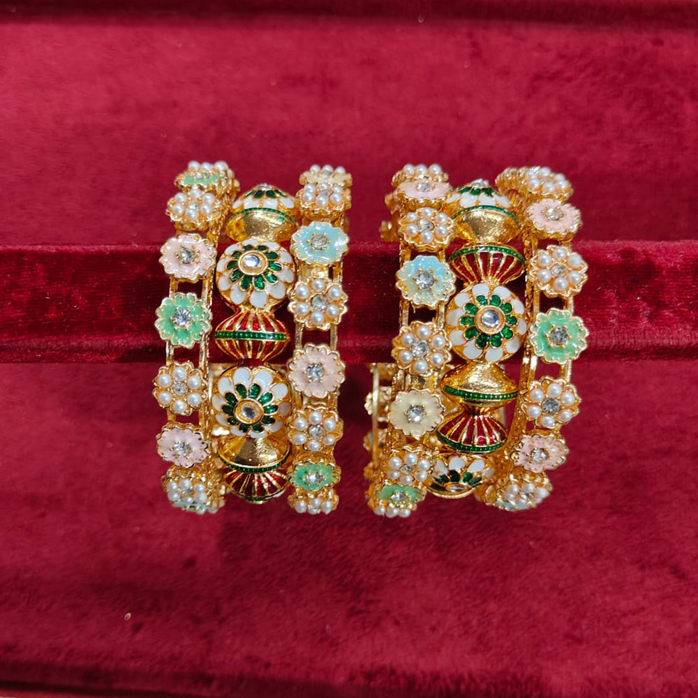 Kavita Art Gold Plated Kundan Stone And Meenakari Bangles Set