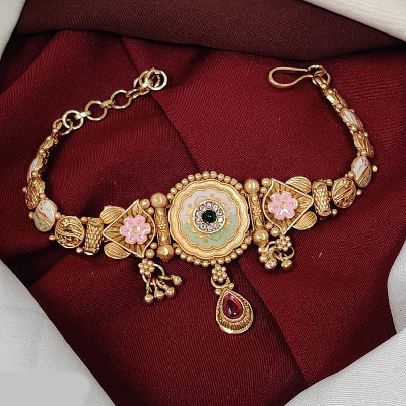 Kavita Art Gold Plated Pota Stone And Meenakari Pearl Bracelet