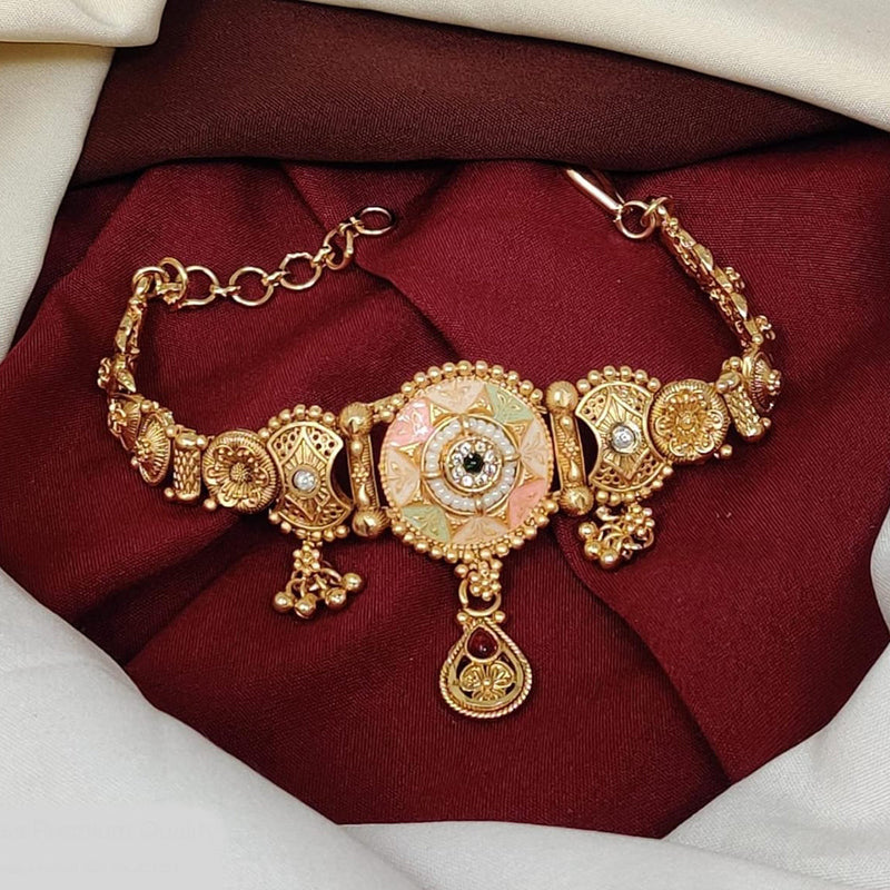 Kavita Art Gold Plated Pota Stone And Meenakari Pearl Bracelet