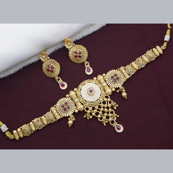 Kavita Art Gold Plated Kundan Stone And Meenakari Choker Necklace Set