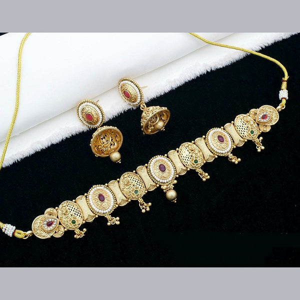 Kavita Art Gold Plated Kundan Stone And Pearl Choker Necklace Set