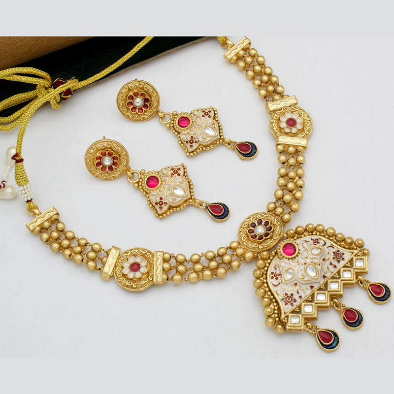 Kavita Art Gold Plated Kundan Stone And Meenakari Necklace Set