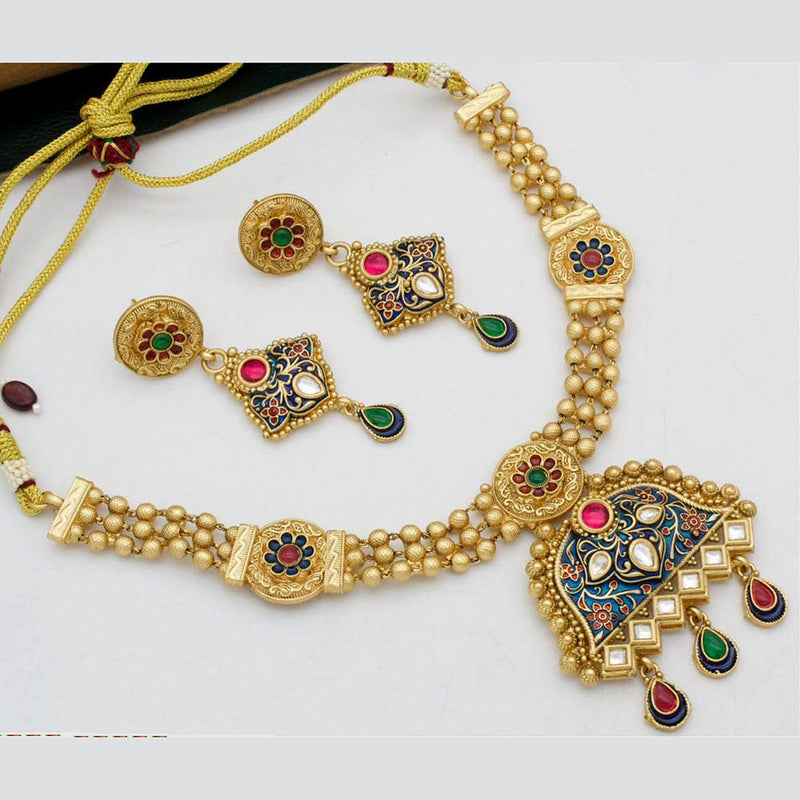 Kavita Art Gold Plated Kundan Stone And Meenakari Necklace Set