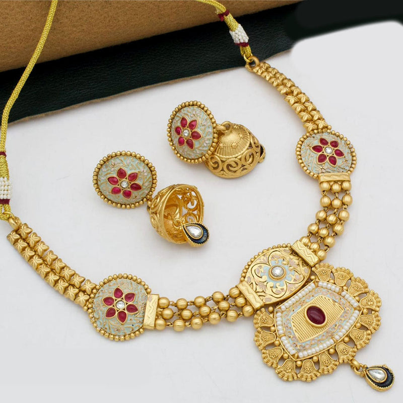 Kavita Art Gold Plated Kundan Stone And Meenakari Necklace Set