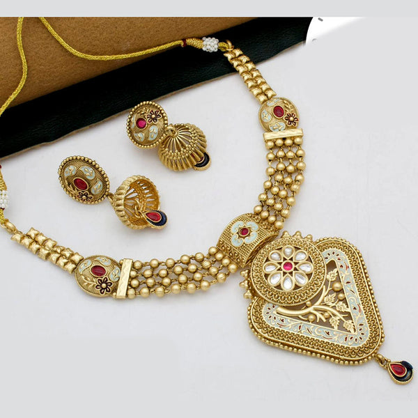 Kavita Art Gold Plated Kundan Stone And Meenakari Necklace Set