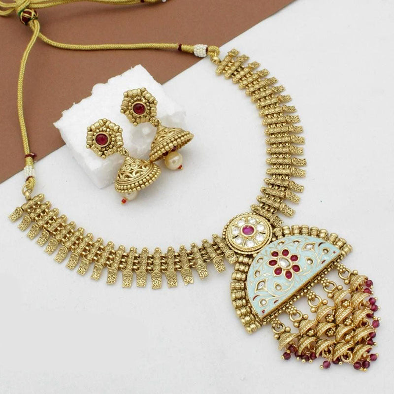 Kavita Art Gold Plated Kundan Stone And Meenakari Necklace Set