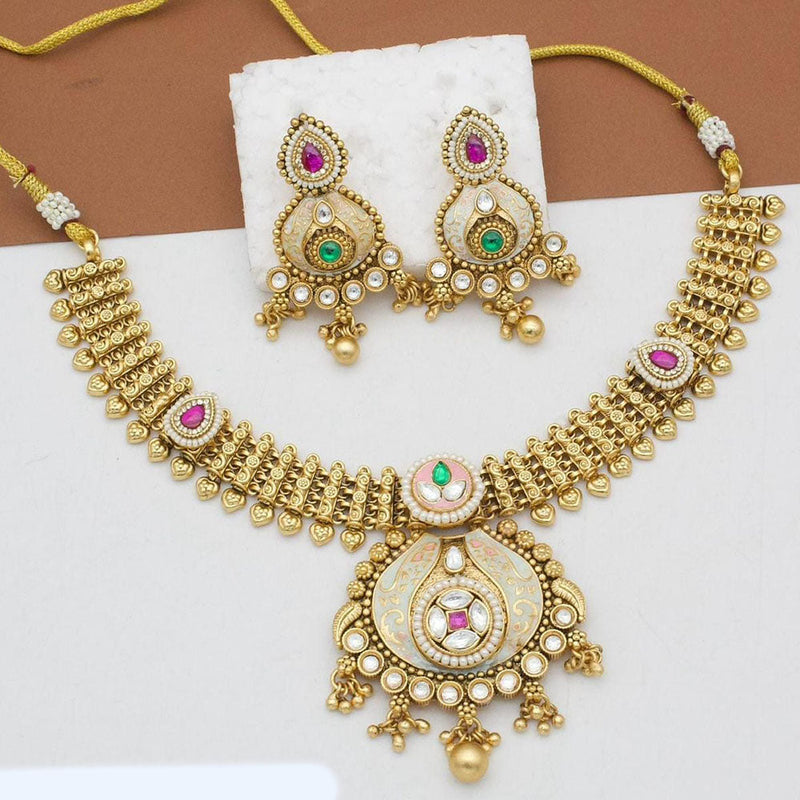 Kavita Art Gold Plated Kundan Stone And Meenakari Necklace Set