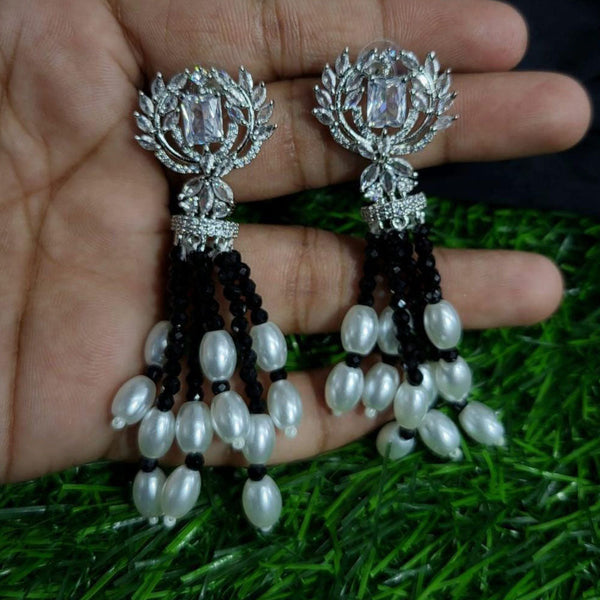 Kavita Art Silver Plated AD And Pearls Dangler Earrings