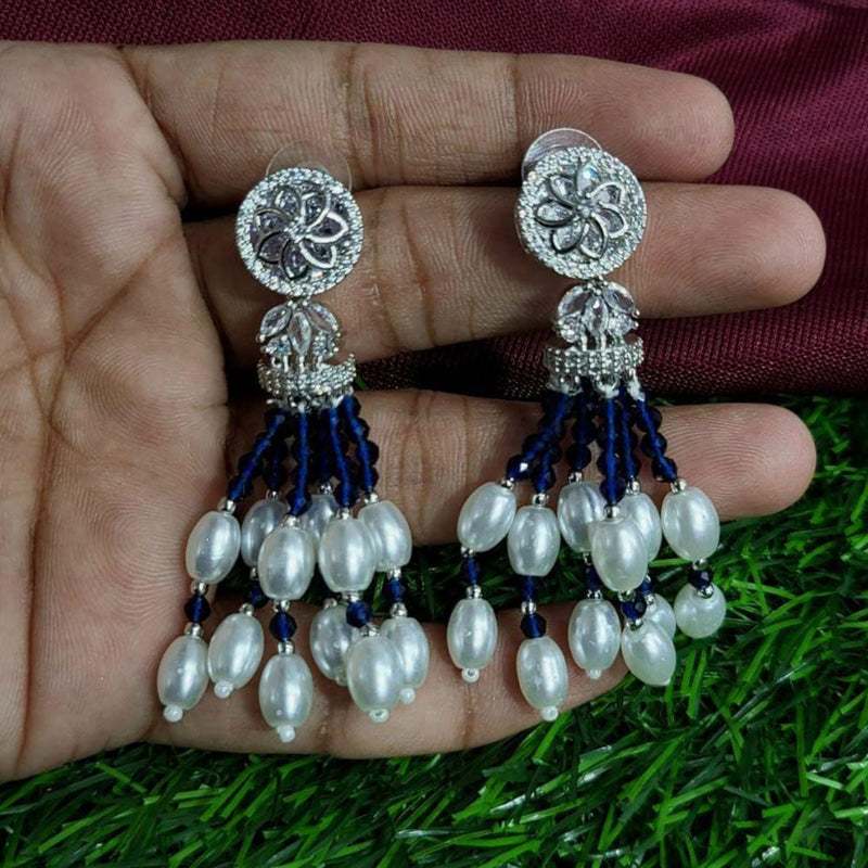 Kavita Art Silver Plated AD And Pearls Dangler Earrings