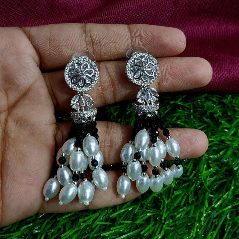 Kavita Art Silver Plated AD And Pearls Dangler Earrings