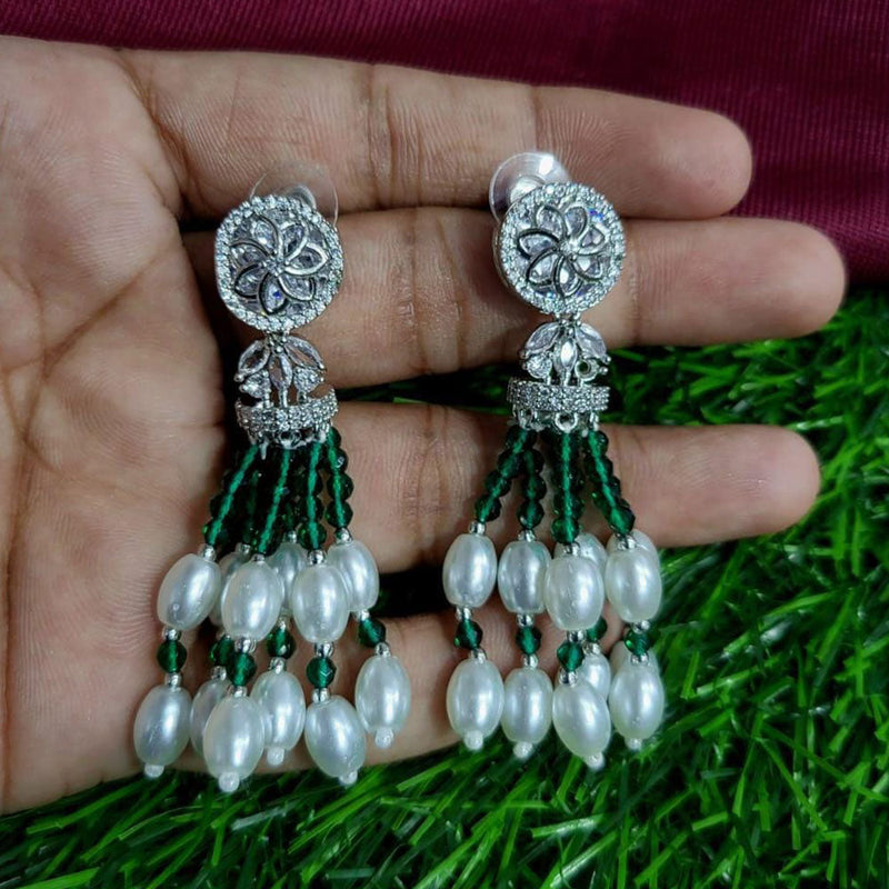 Kavita Art Silver Plated AD And Pearls Dangler Earrings