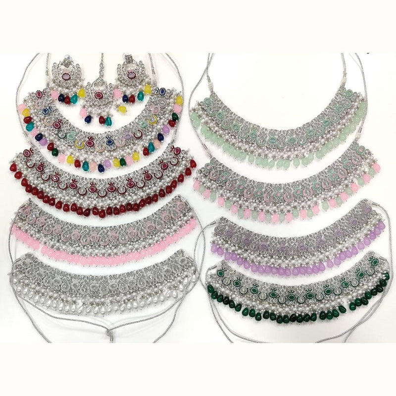 Kavita Art Silver Plated Crystal Stone Necklace Set (1 Set OnLy)