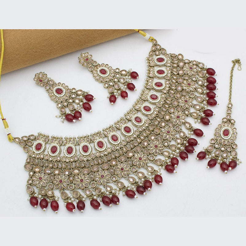 Kavita Art Gold Plated Crystal Stone And Pearls Necklace Set