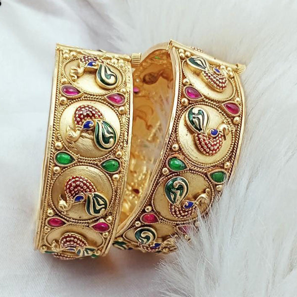 Kavita Art Gold Plated Kundan Stone And Meenakari Openable Bangles Set