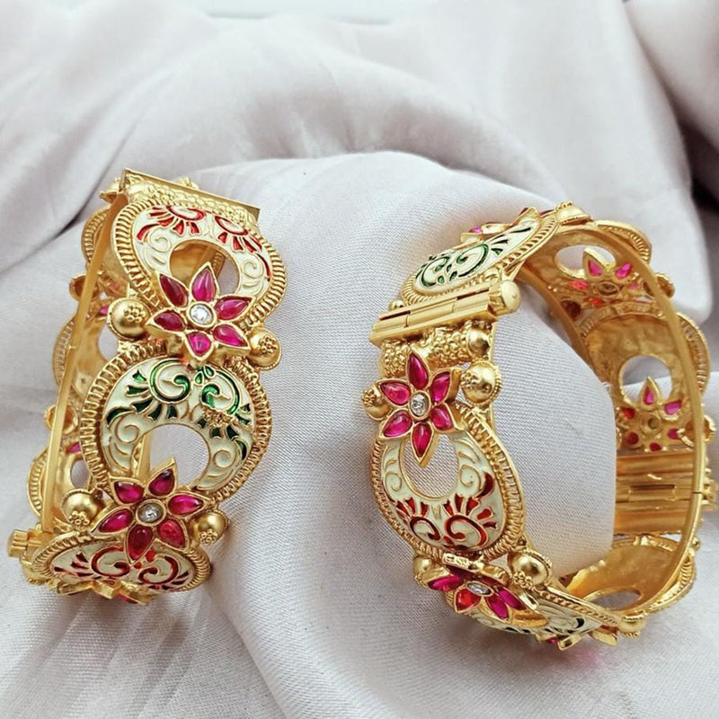 Kavita Art Gold Plated Kundan Stone And Meenakari Openable Bangles Set