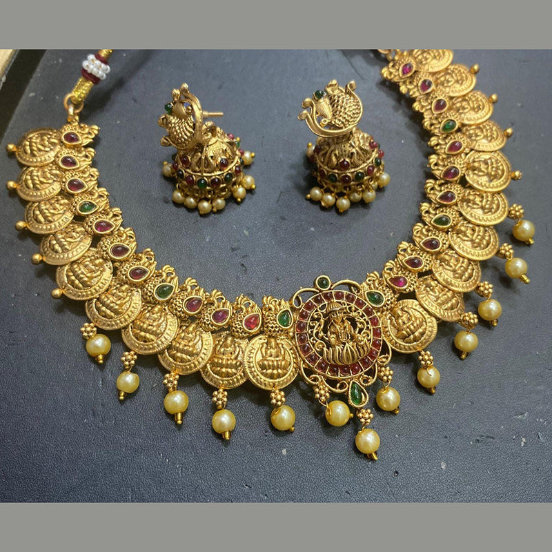 Kavita Art Gold Plated Pota Stone And Temple Necklace Set