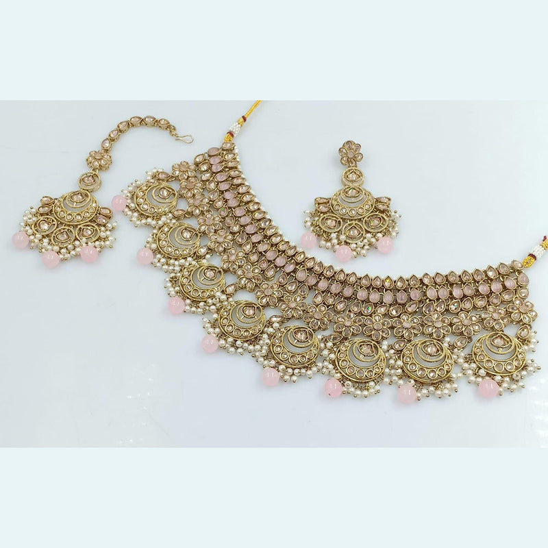 Kavita Art Gold Plated Crystal Stone And Pearls Necklace Set