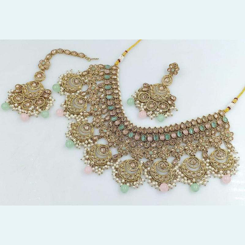 Kavita Art Gold Plated Crystal Stone And Pearls Necklace Set