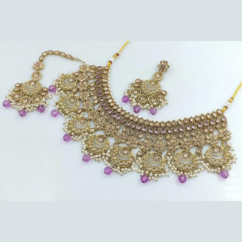 Kavita Art Gold Plated Crystal Stone And Pearls Necklace Set