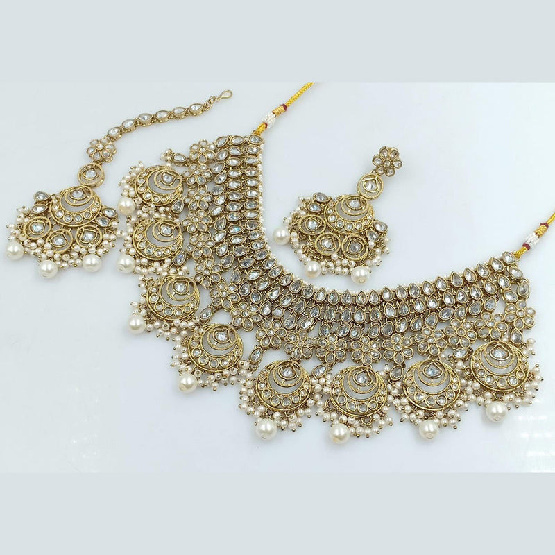 Kavita Art Gold Plated Crystal Stone And Pearls Necklace Set