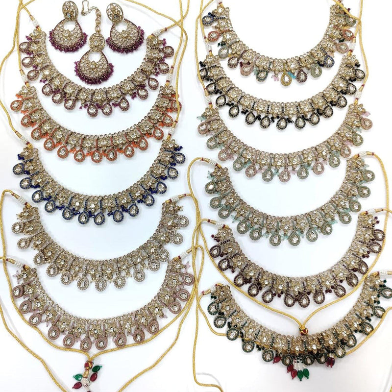 Kavita Art Gold Plated Crystal Stone And Pearls Necklace Set