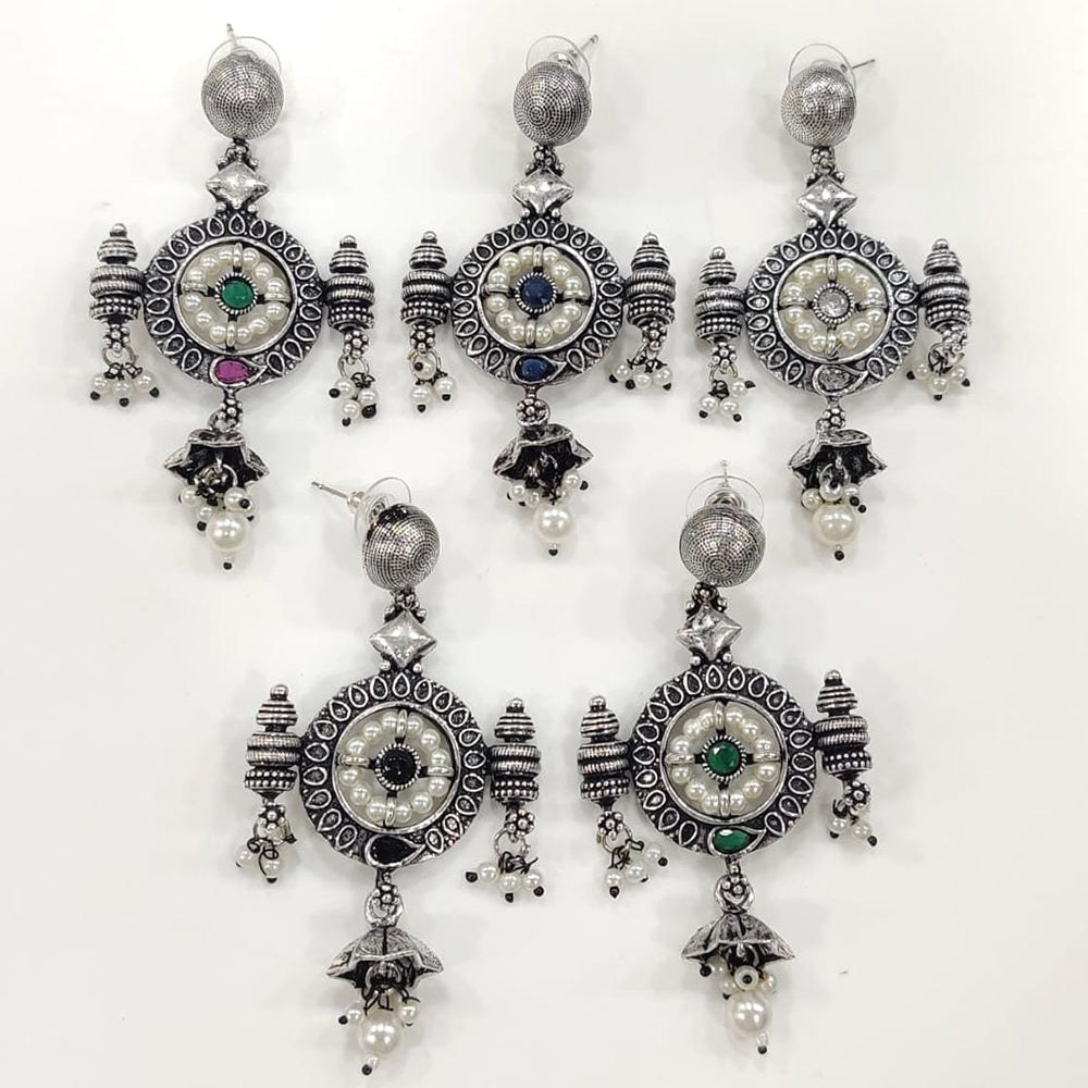 Kavita Art Oxidised Plated Pota Stone Pearl Dangler Earrings