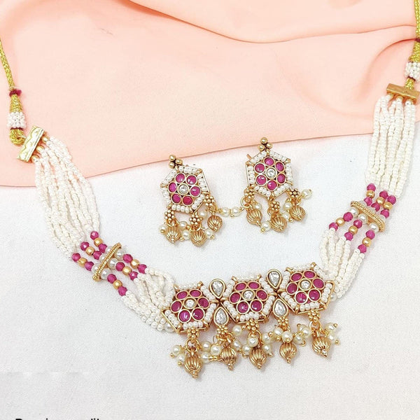 Kavita Art Gold Plated Pota Stone And Pearls Necklace Set