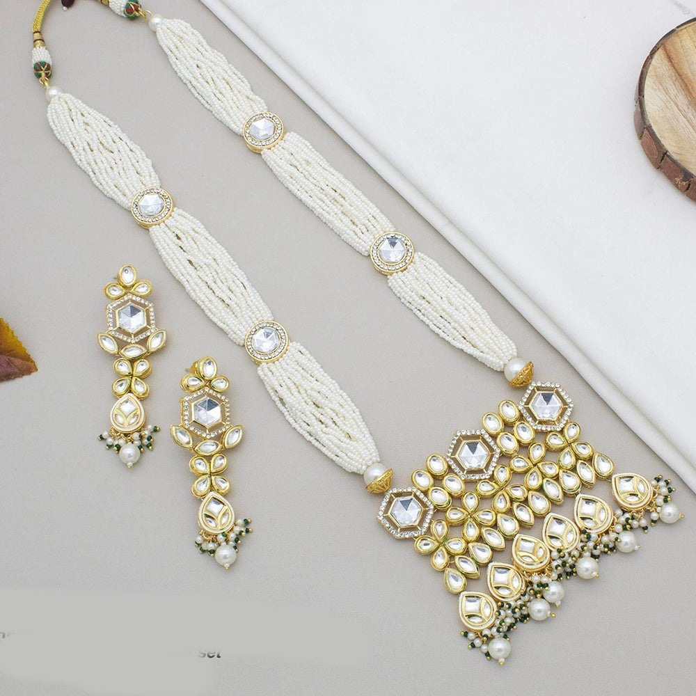 Kavita Art Gold Plated Kundan Stone And Pearls Long Necklace Set