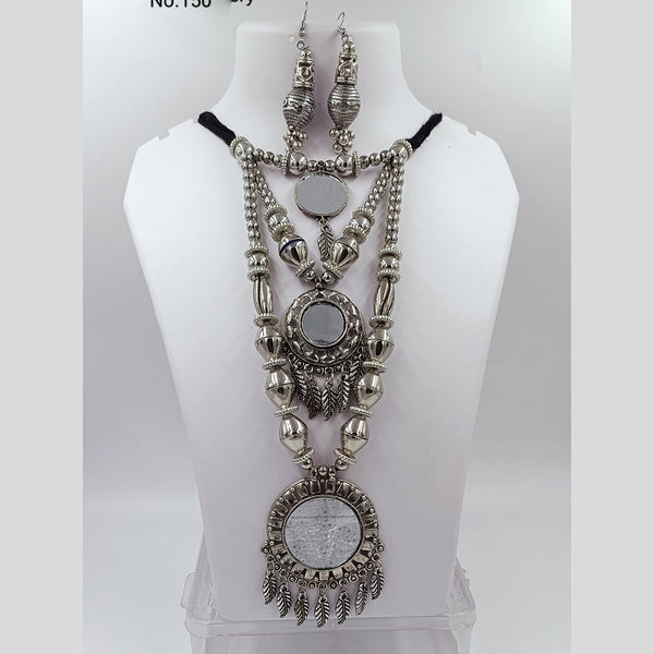 Kavita Art Oxidised Plated Mirror Long Necklace Set