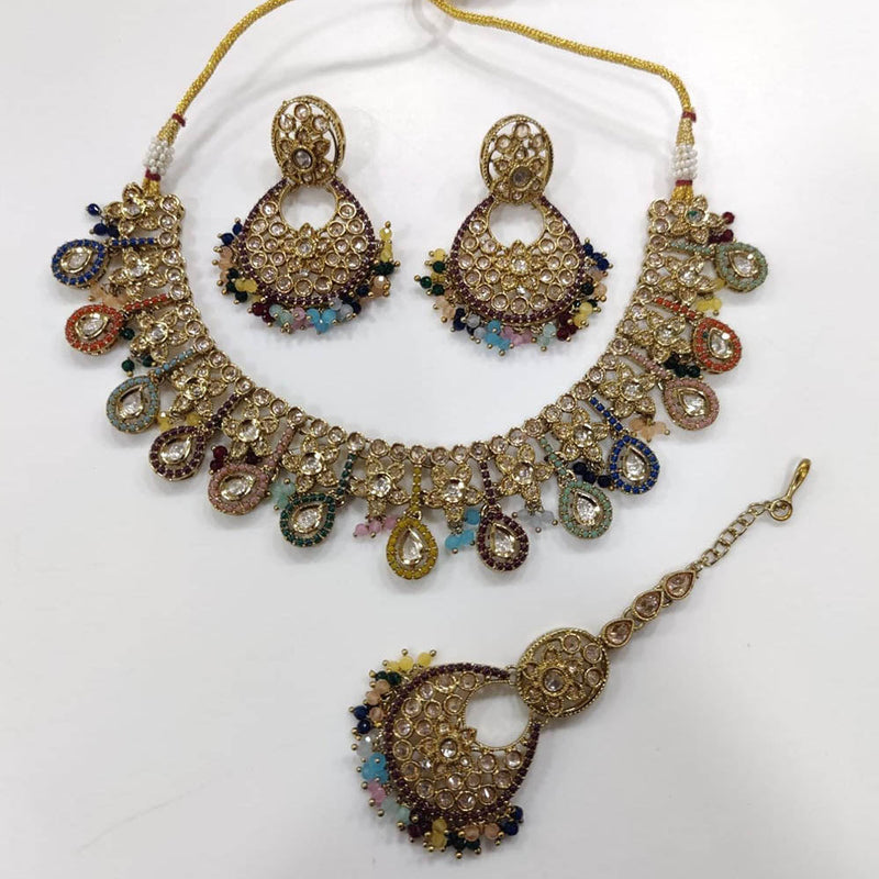 Kavita Art Gold Plated Crystal Stone And Pearls Necklace Set