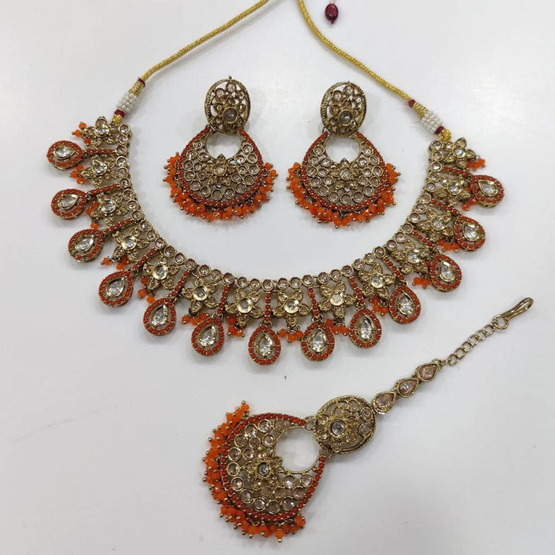 Kavita Art Gold Plated Crystal Stone And Pearls Necklace Set