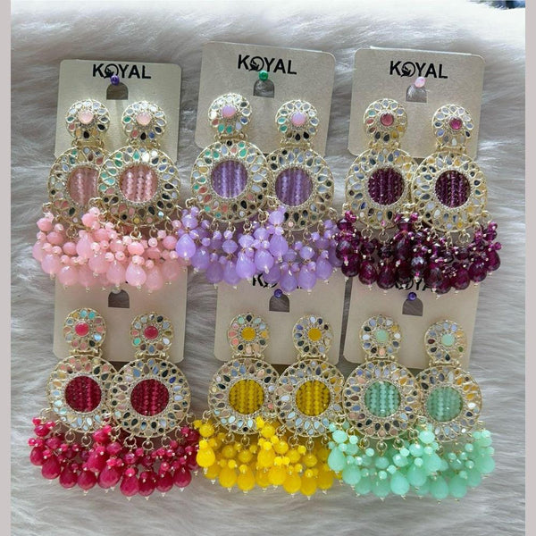 Kavita Art Gold Plated Mirror And Beads Dangler Earrings (Assorted Color 1 Piece Only)