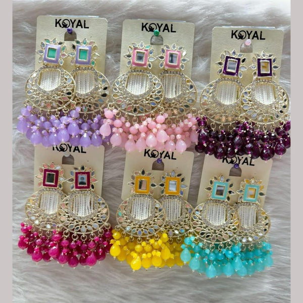 Kavita Art Gold Plated Mirror And Beads Dangler Earrings (Assorted Color 1 Piece Only)