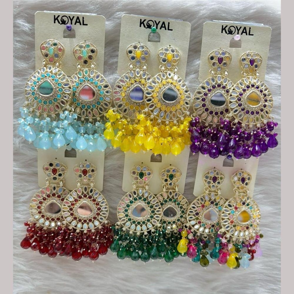 Kavita Art Gold Plated Mirror And Beads Dangler Earrings (Assorted Color 1 Piece Only)