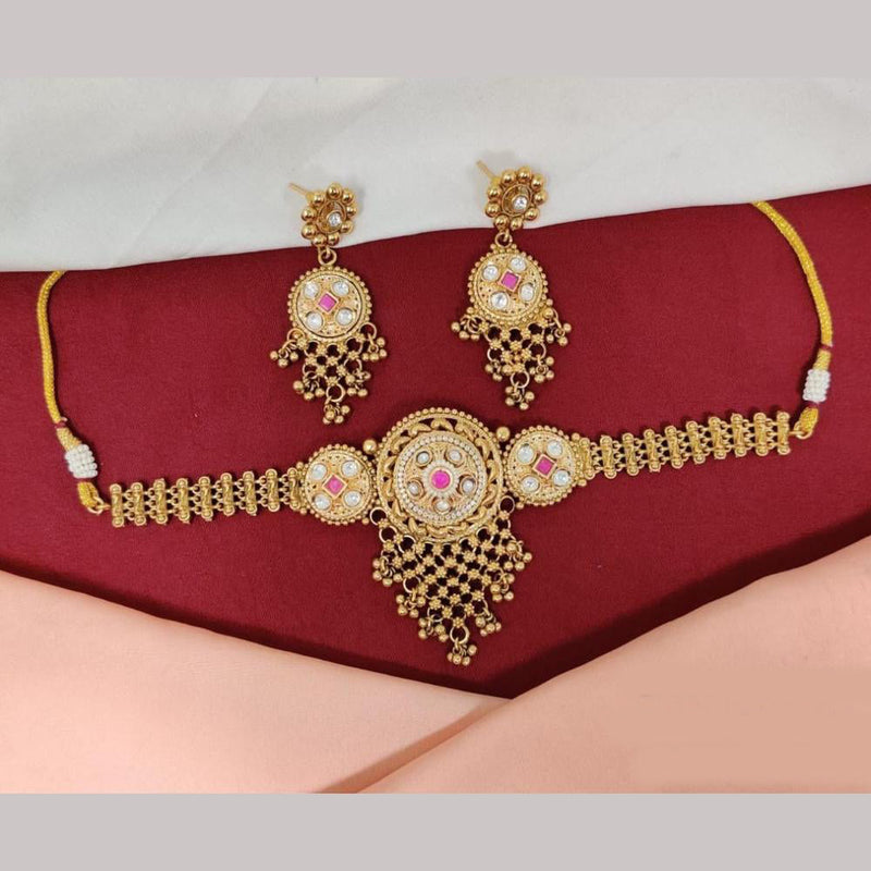 Kavita Art Gold Plated Pota Stone And Pearls Choker Necklace Set