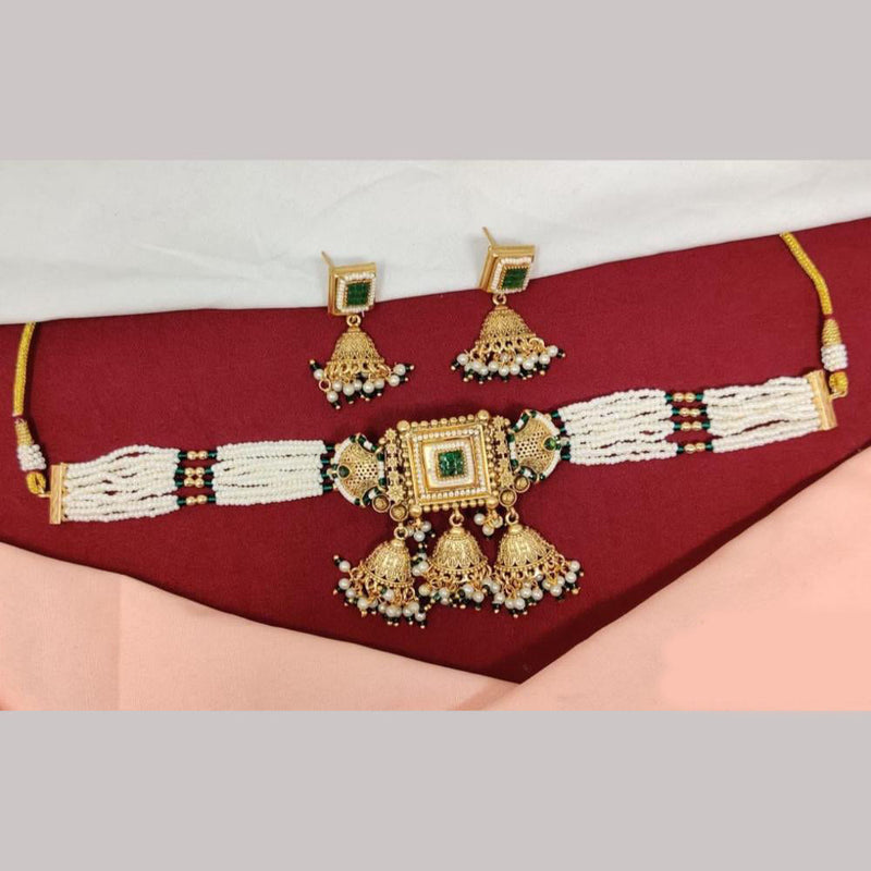 Kavita Art Gold Plated Pota Stone And Pearls Choker Necklace Set