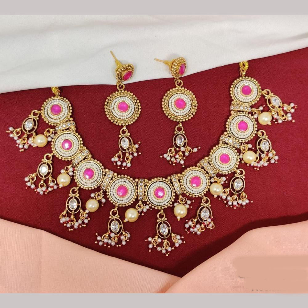 Kavita Art Gold Plated Pota Stone And Pearls Necklace Set