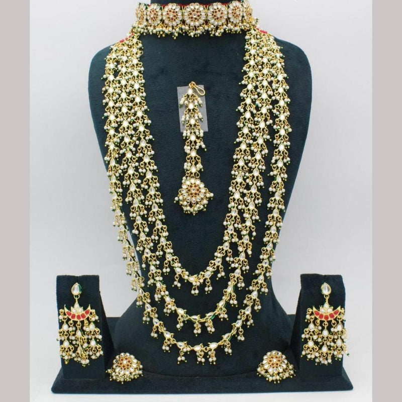 Kavita Art Gold Plated Kundan Stone And Pearls Necklace Combo Set