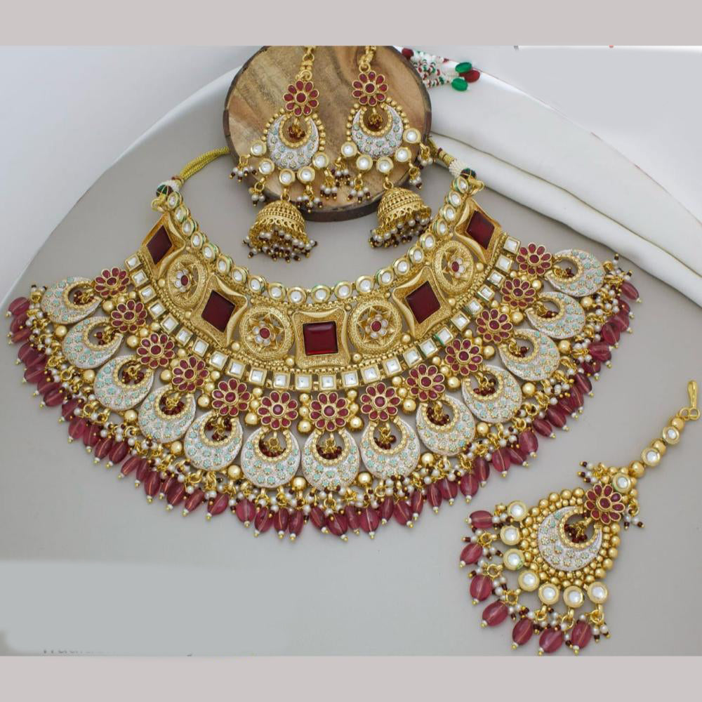 Kavita Art Gold Plated Pota Stone And Beads choker Necklace Set