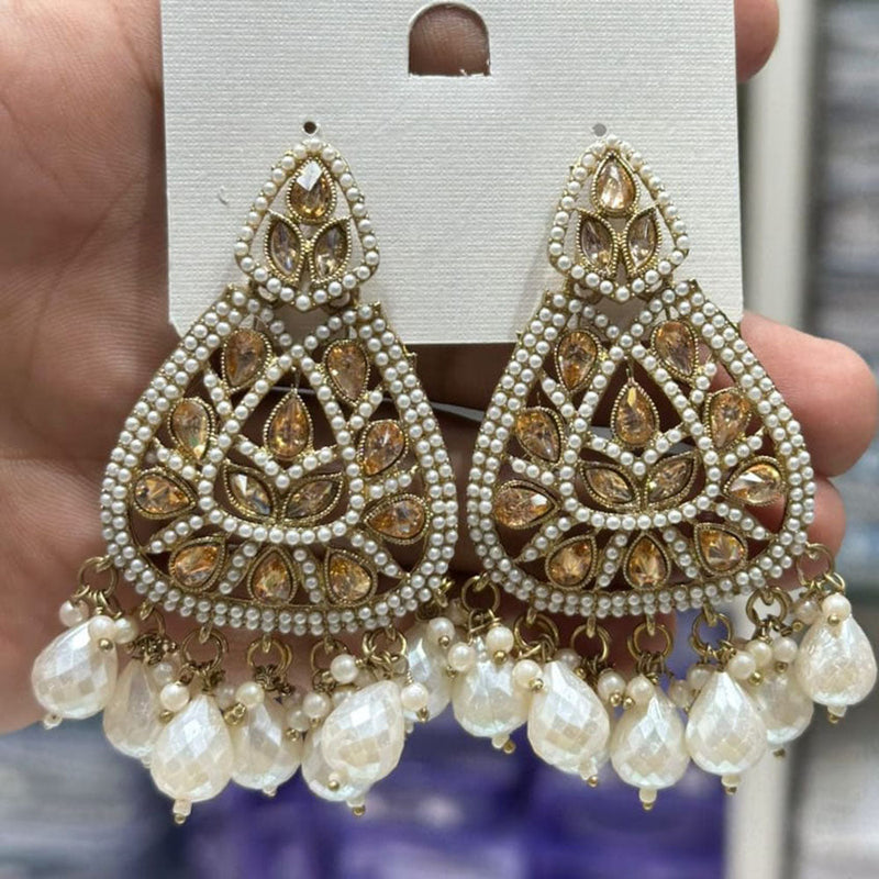 Kavita Art Gold Plated Crystal Stone And Beads Dangler Earrings