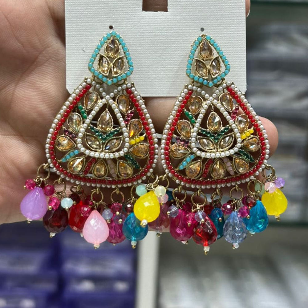 Kavita Art Gold Plated Crystal Stone And Beads Dangler Earrings