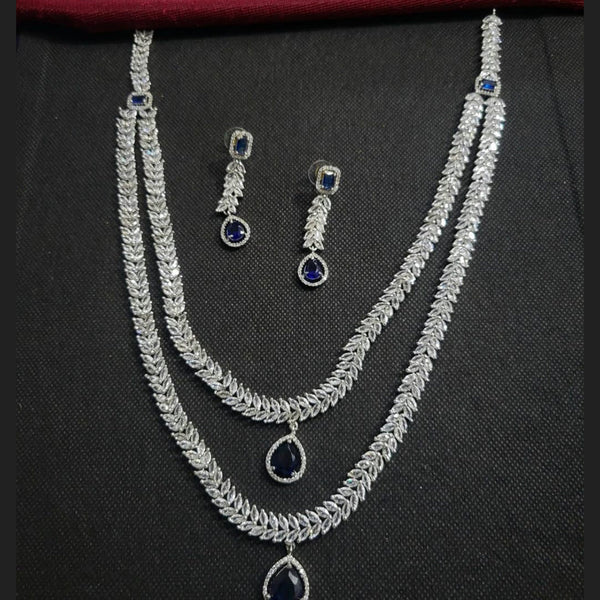 Kavita Art Silver Plated American Diamond Long Necklace Set