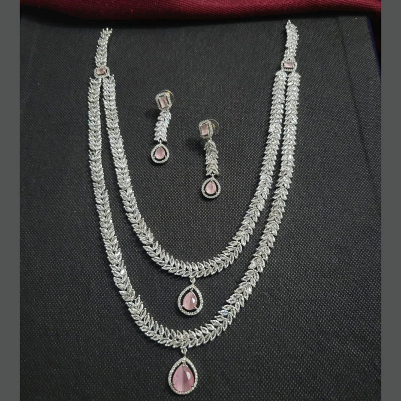 Kavita Art Silver Plated American Diamond Long Necklace Set