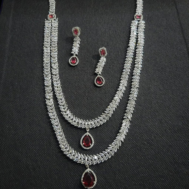 Kavita Art Silver Plated American Diamond Long Necklace Set