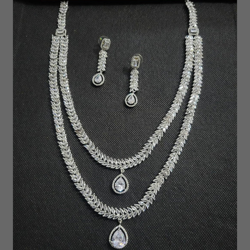 Kavita Art Silver Plated American Diamond Long Necklace Set