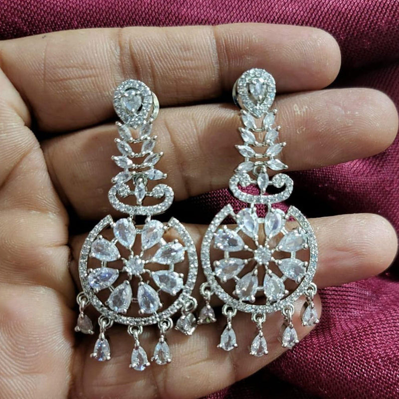 Kavita Art Silver Plated American Diamonds Dangler Earrings