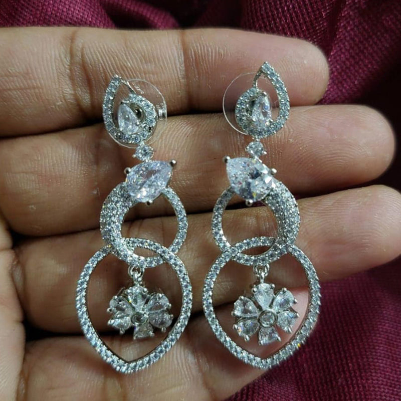 Kavita Art Silver Plated American Diamonds Dangler Earrings