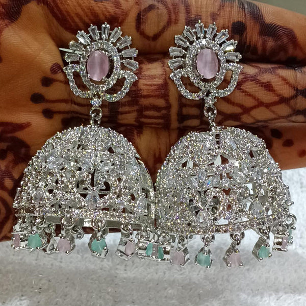 Kavita Art Silver Plated American Diamond Jhumki