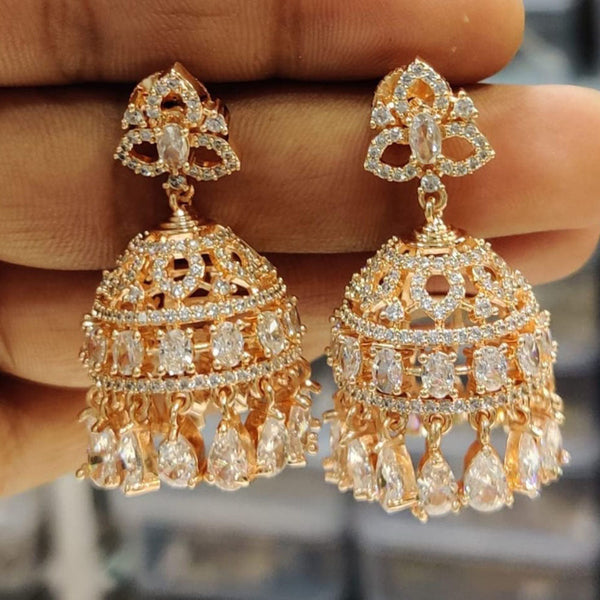 Kavita Art Rose Gold Plated American Diamond Jhumki Earrings