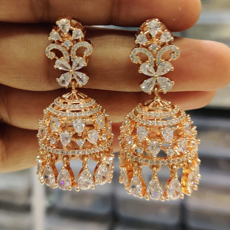 Kavita Art Rose Gold Plated American Diamond Jhumki Earrings